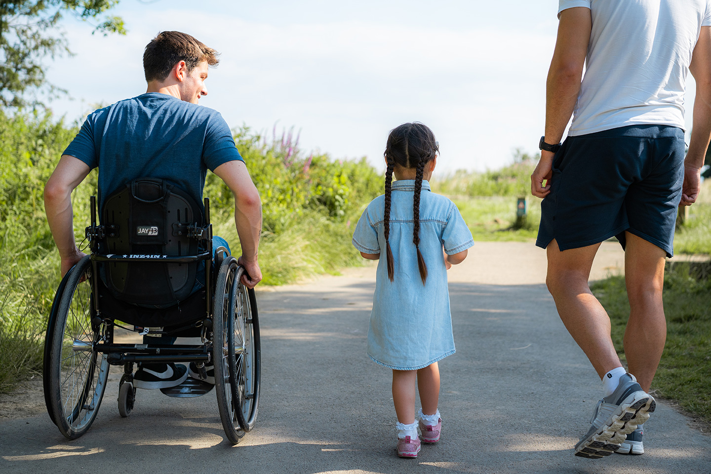 Family going for a walk on a sunny day